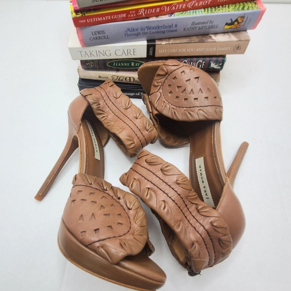 Zara Woman Brown Open Toe Leather Ankle Strap 5 inch High Heels Size 6.5 (37) - Picture 4 of 15